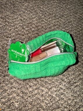 NEW. Ulta Beauty Green Makeup Pouch with Cosmetics - Unopened